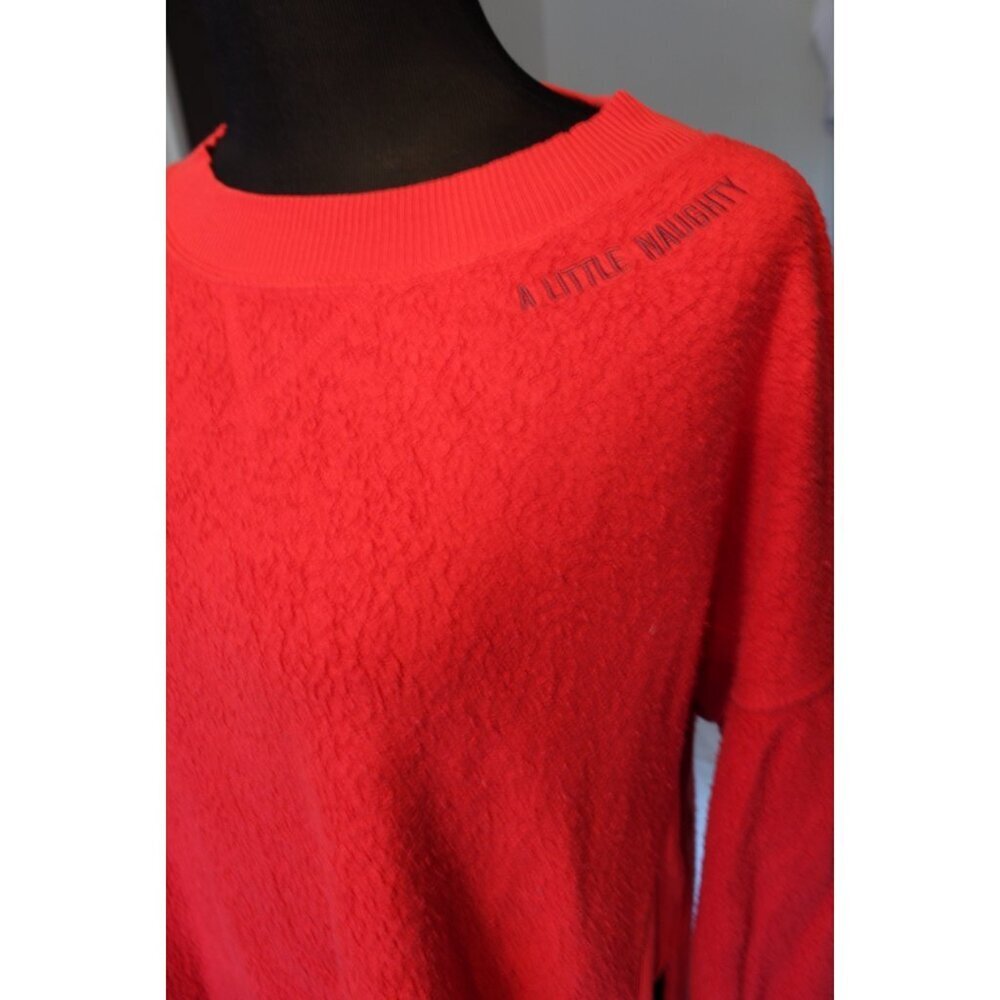 Aerie Fleece Crew Neck Sweater Bright Red size SP textured A Little Naughty - Picture 2 of 8